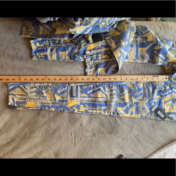 * NWOT Monika Chiang Skinny jeans blue yellow geometric $245 - Picture 8 of 9